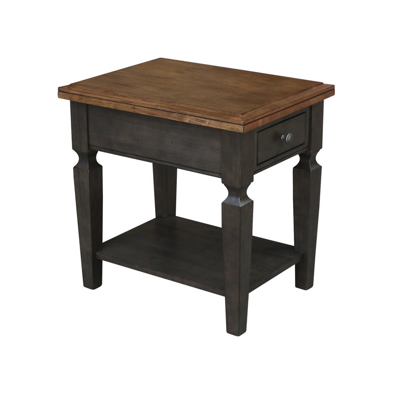 Briseno Solid Wood End Table with Storage, Hickory/Washed Coal