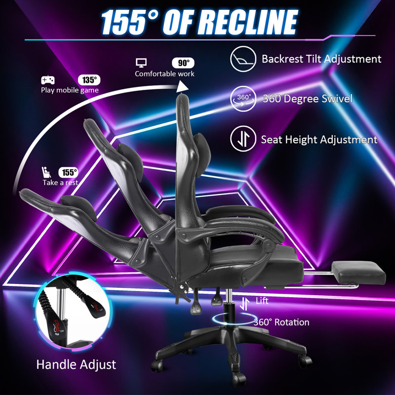 Wrought Studio™ Adjustable Reclining Leather Swiveling PC & Racing Game Chair, Black