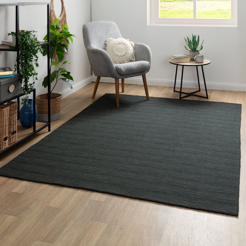 Poga Wool Hand Woven Area Rug, Anthracite, Rectangular 120 x 180cm