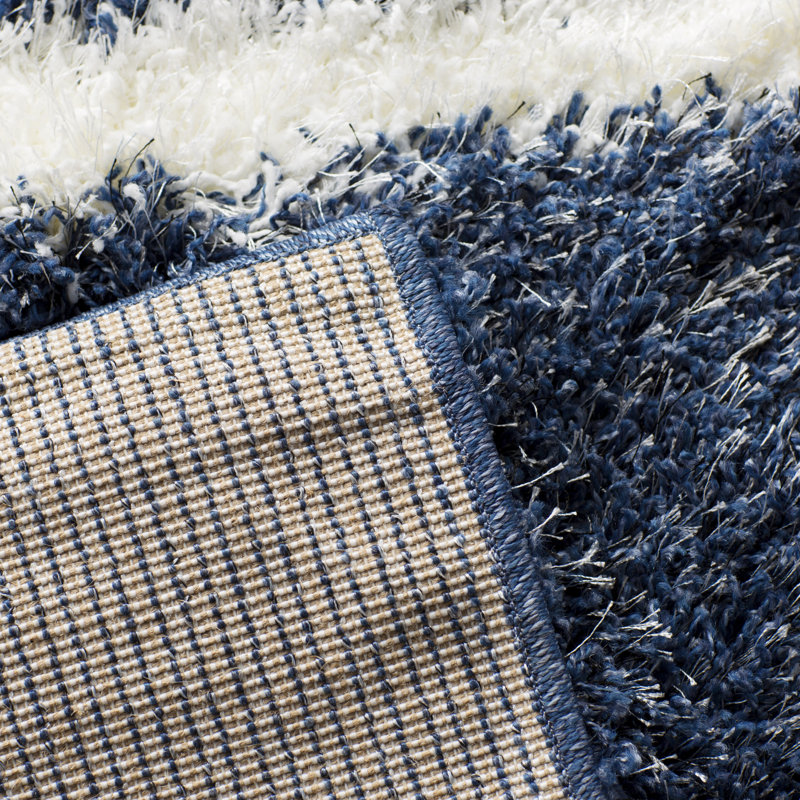 Tapis bleu à motif géométrique à treillis, Rectangle 6 pi 7 po x 9 pi
