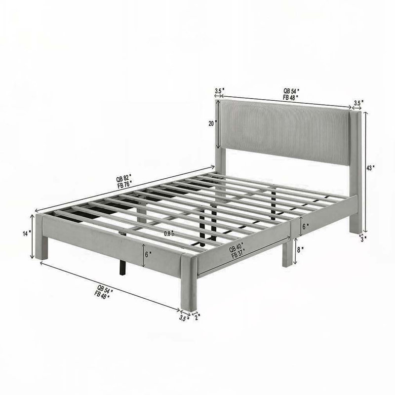 Mobilier de chambre à coucher grand lit plateforme plateforme 1pc, Gris, Grand