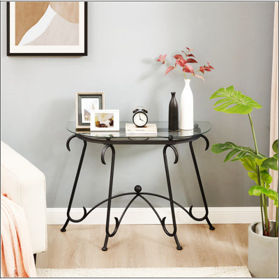 Tempered Glass Surface Console Table Coffee Table with Sturdy Construction for Living Room