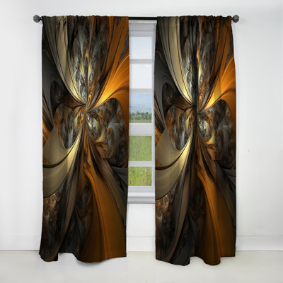Blue And Gold Fractal Enigmas V - Fractal Curtain - Blackout Abstract Curtain - 1 Panels