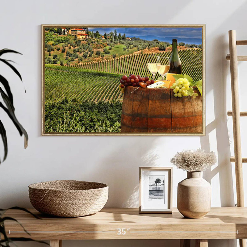 Vin blanc toscan, 25 po x 17 po, Cadre flottant en bois naturel