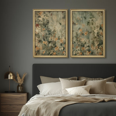 Premium Framed Wall Art Vintage Fine Art Antique Classic for Bedroom - 26"x36" Gold Set of 2