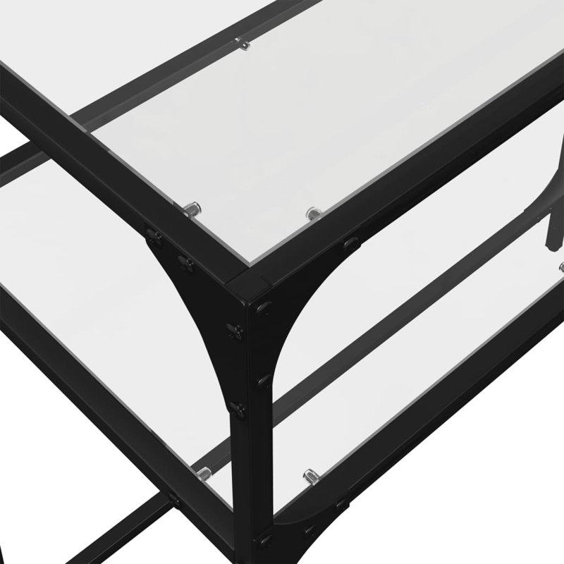 Console Table With Glass Top Steel, 81cm H x 98cm W x 35cm D, Transparent