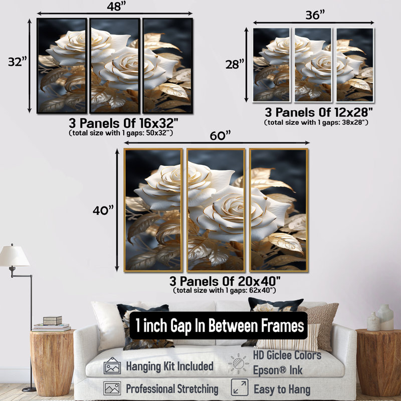 «Maness - Roses», ensemble de reproduction d'art mural, Cadre flottant noir, H 40 po x l 60 po x P 1 po