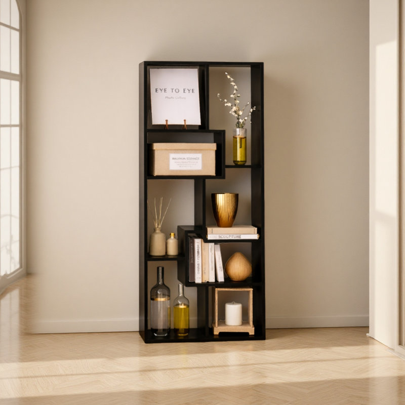 Asymmetrical Display Shelf & Bookcase, 5-Tier, Black
