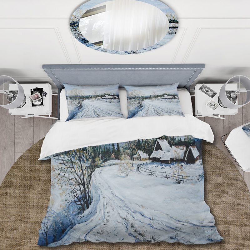 Country Road In Winter Times II - Ensemble de housse de couette traditionnel - Microfibre de polyester