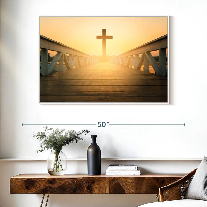 Au-delà de la croix, Cadre flottant blanc, 40 po x 27 po