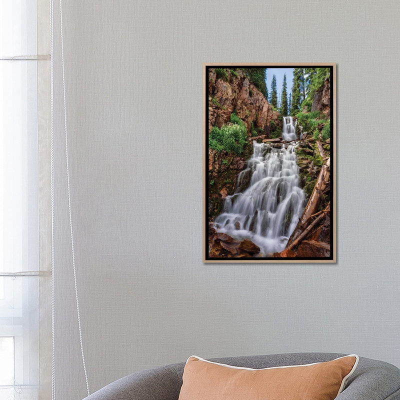 Waterfall Photo - Hidden Falls In San Juan Mountains Of Colorado 1 Piece Wall Art on Canvas, Natural Wood