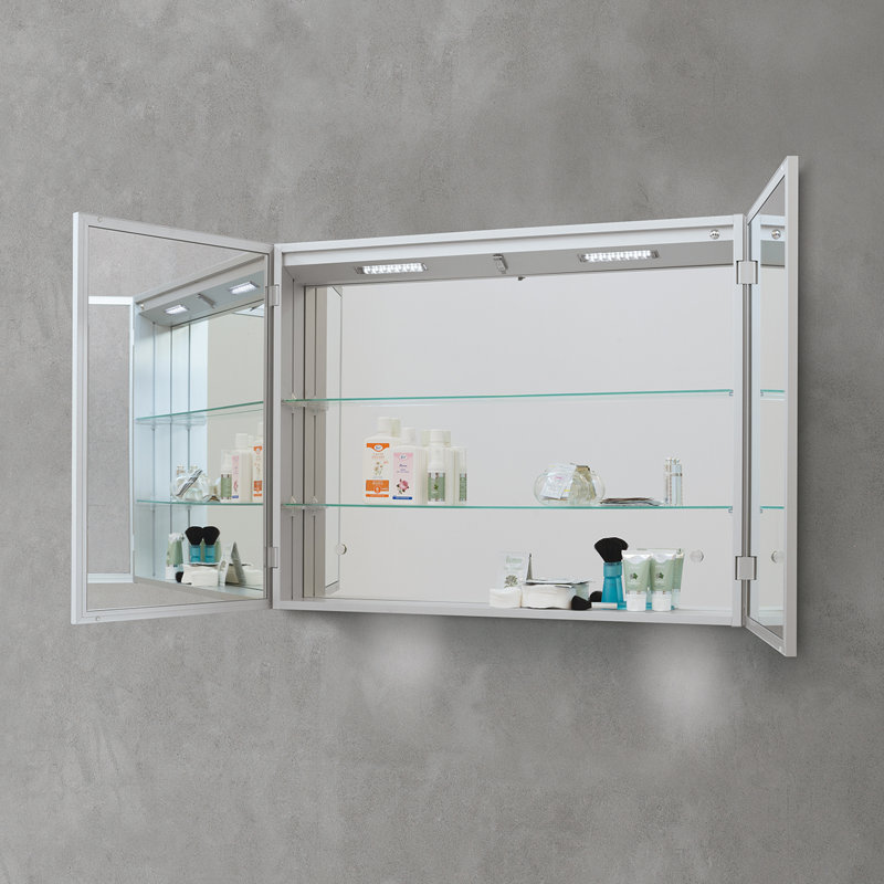 Sharleen Metal Mirror Cabinet, 70cm H x 90cm W x 12.5cm D