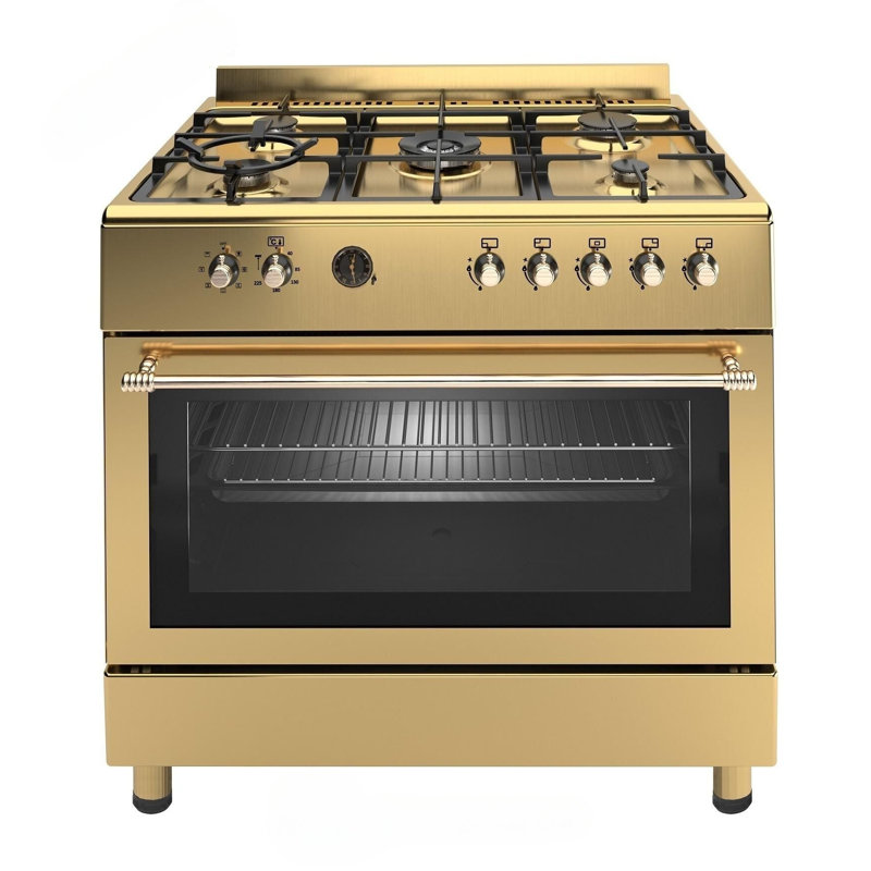 Ferre 90cm Dual Fuel Range Cooker With Double Turbo Fan & 5 Burner(1 Wok) - Gold
