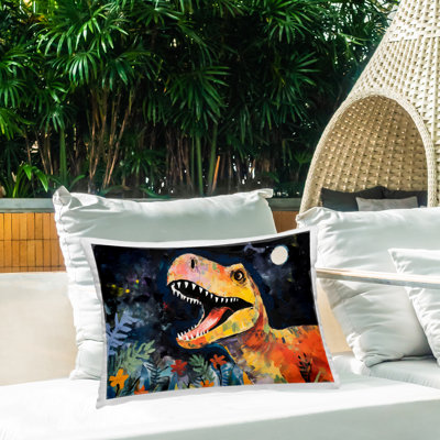 Nighttime Hunt Dinosaur Outdoor Printed Pillow, design by Creative Studio