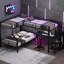 Lit mezzanine simple au-dessus d'un lit double en L avec garde-robe et bureau intégrés, design moderne, métal noir, idéal pour la chambre à coucher, largeur de 77,9 po pour les ports de bureau latéraux, lit, frères et sœurs appropriés, 210 lb, 132,2 po