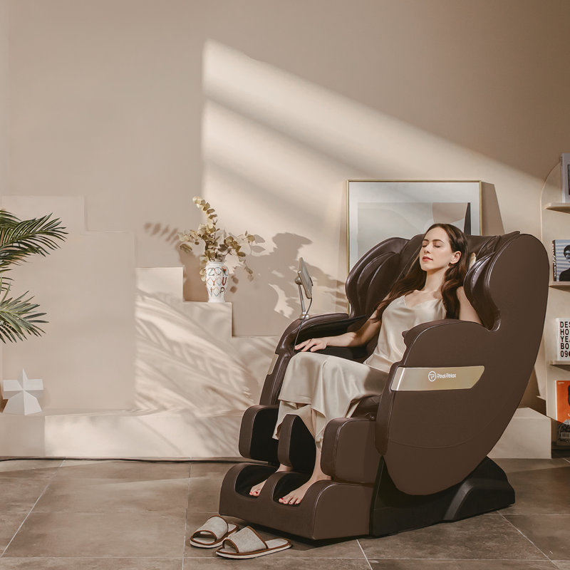 Newest Full Body Zero Gravity Massage Chair with Dual-Core S Track, LCD Remote and APP Control, Brown Faux Leather