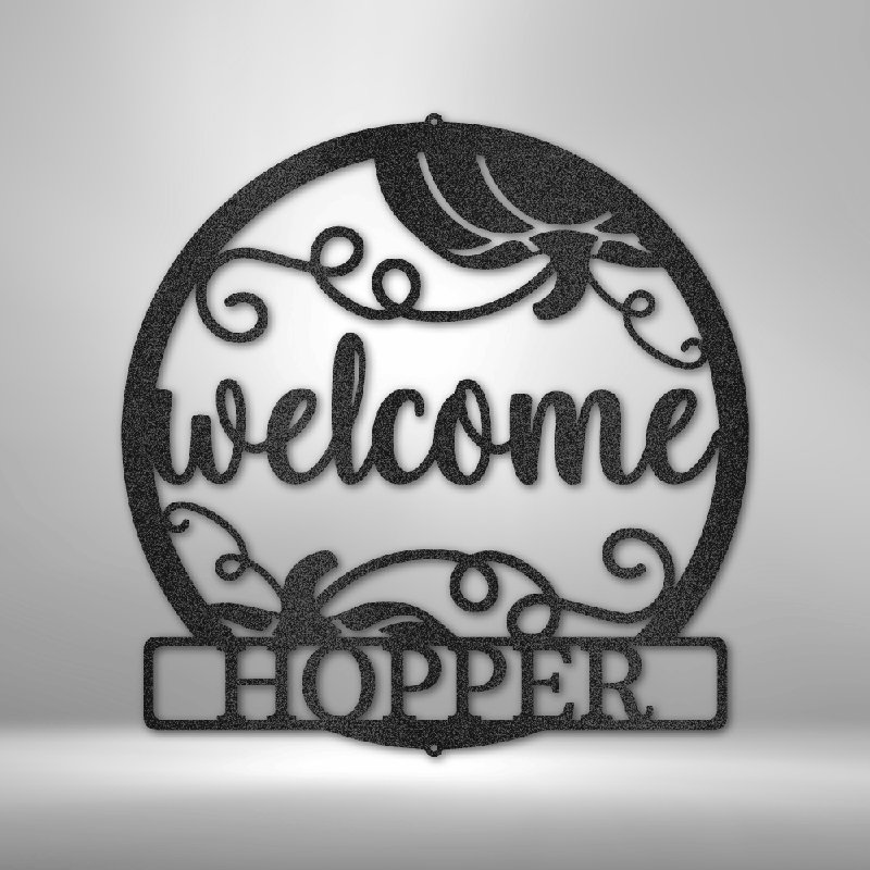Décoration murale en acier personnalisée, monogramme d'automne, H 14,25 po x l 14,5 po x P 0,5 po, Oui, Noir