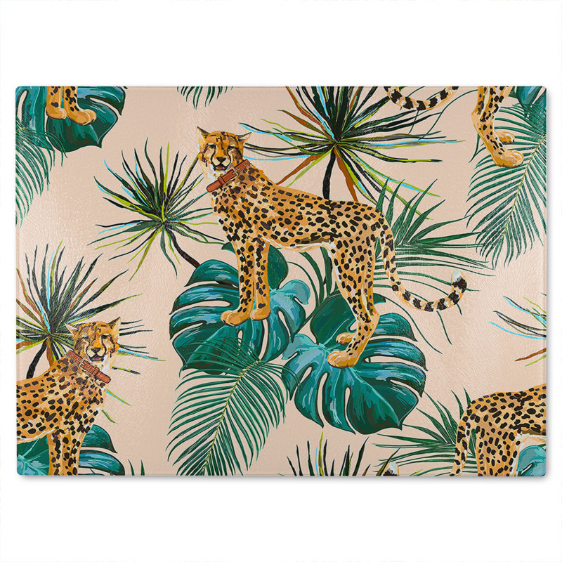 Tropical Cheetah Glass Chopping Board, 28cm L x 20cm W