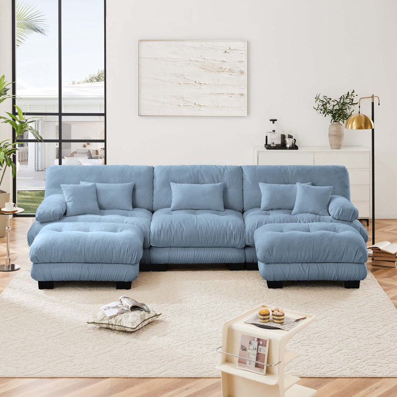 Canapé modulaire Chenille, Chenille blanche, H 35,4 po x l 133,8 po x P 59,6 po
