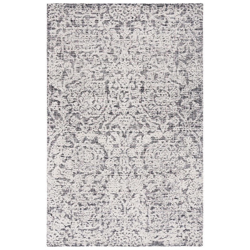 Tapis en laine / viscose / coton touffeté à la main Caniah noir / ivoire, Rectangulaire 8 pi x 10 pi