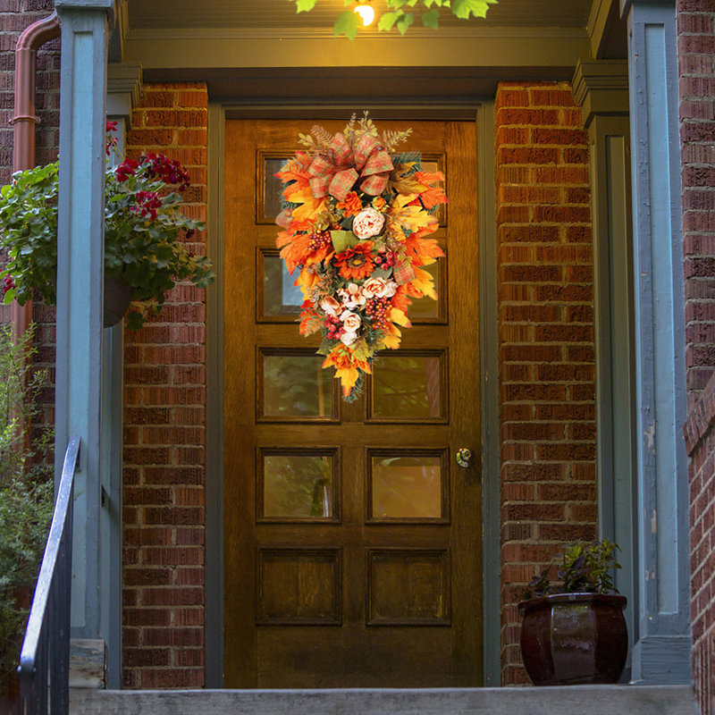 Guirlande de guirlande artificielle pour les décorations de porte de l'Action de grâce, avec pendentif baies de pivoine, érable, feuilles de tournesol, fête suspendue