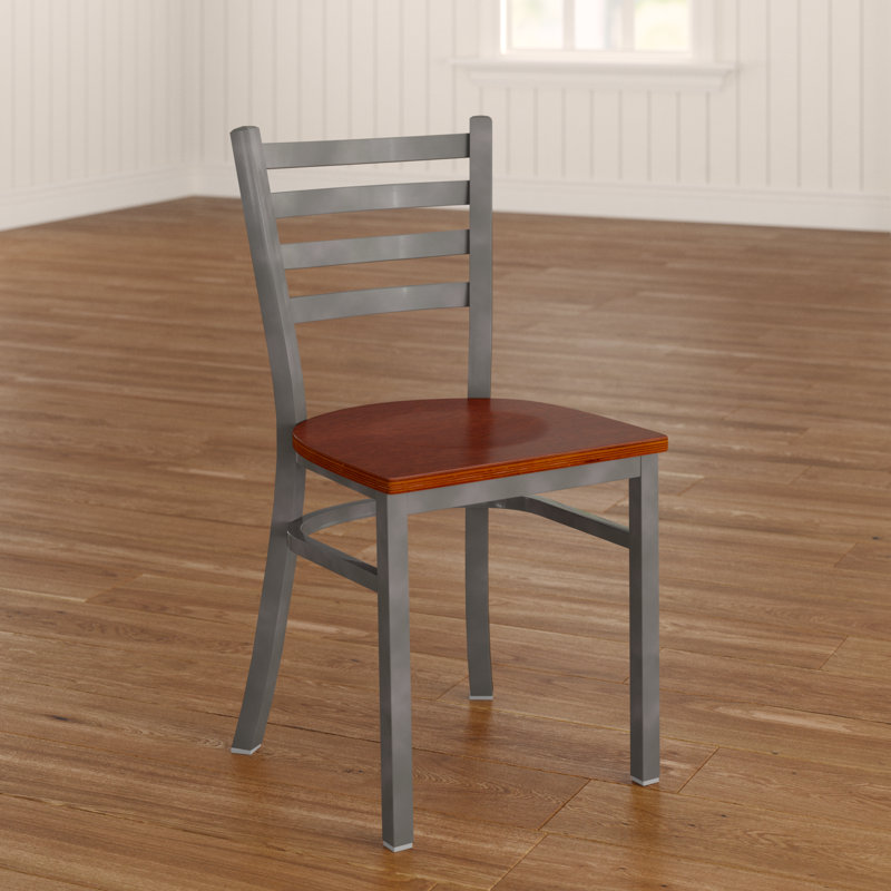Kendall Clear Coated Ladder Back Metal Restaurant Chair, Cherry, Clear Coat