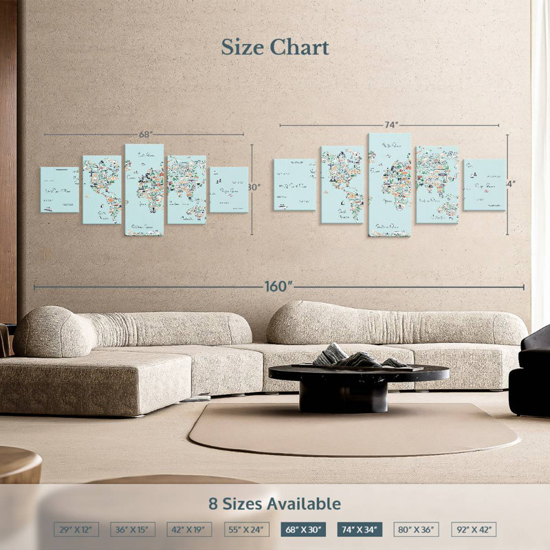 Educational World Map II, 34" H x 74" W