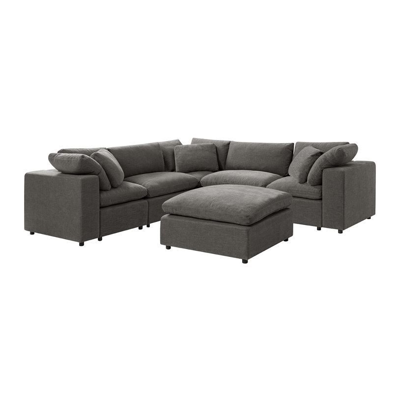 Alberto Modern Cloud Down Filled Oversized Sectional Couches With One Ottoman, Gray Polyester