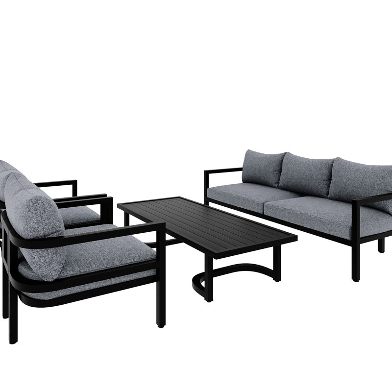 Ustyle Multi Outdoor Steel Arrangement - Waterproof, , Rust. Classy Curved Design For Gardens. Comfortable 5 Sitters. Consists Of 1 Love , 2 Single Sofas, Coffee Table. Black Frame, Beige Cushions.
