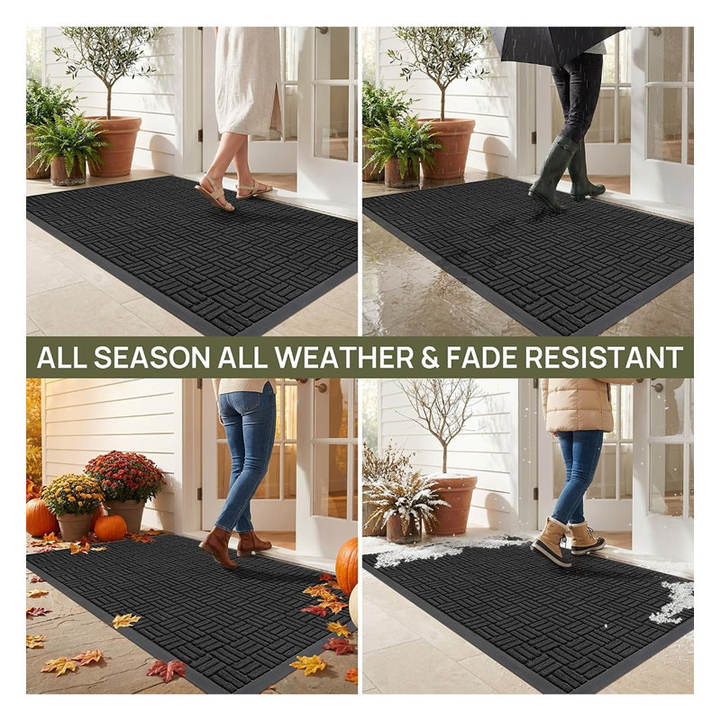 Black Indoor Outdoor Entrance Doormat, Durable Entryway Floor Mat