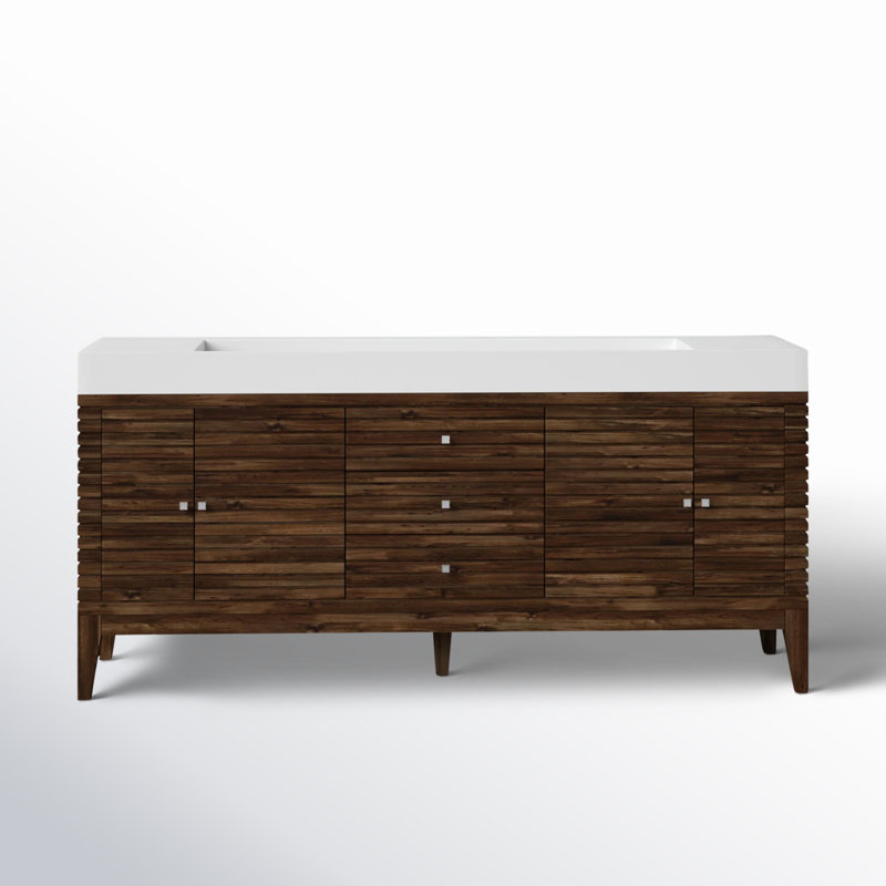 Meuble-lavabo simple l 72 po Sarin, Blanc lustré, Noyer style Mid-Century