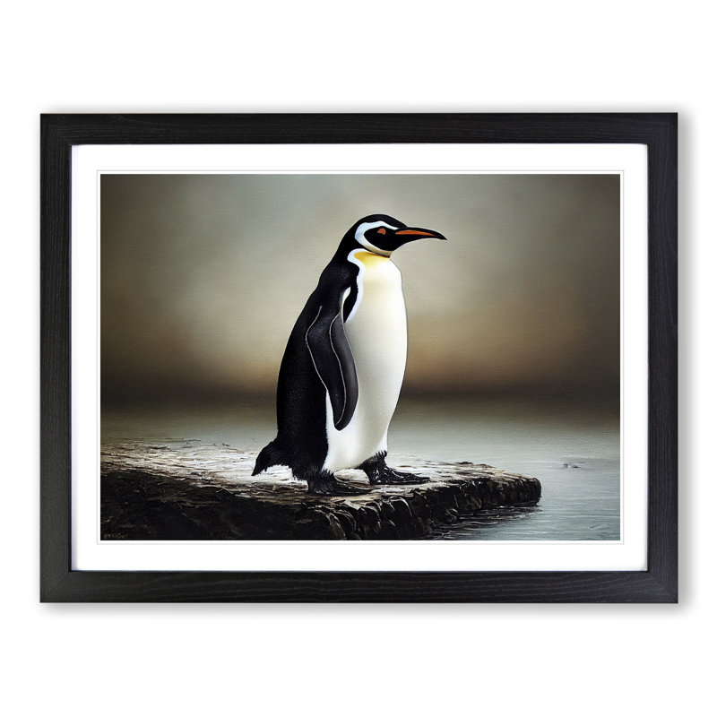 Lone Penguin - Single Picture Frame Print, Black, 46cm H x 64cm W