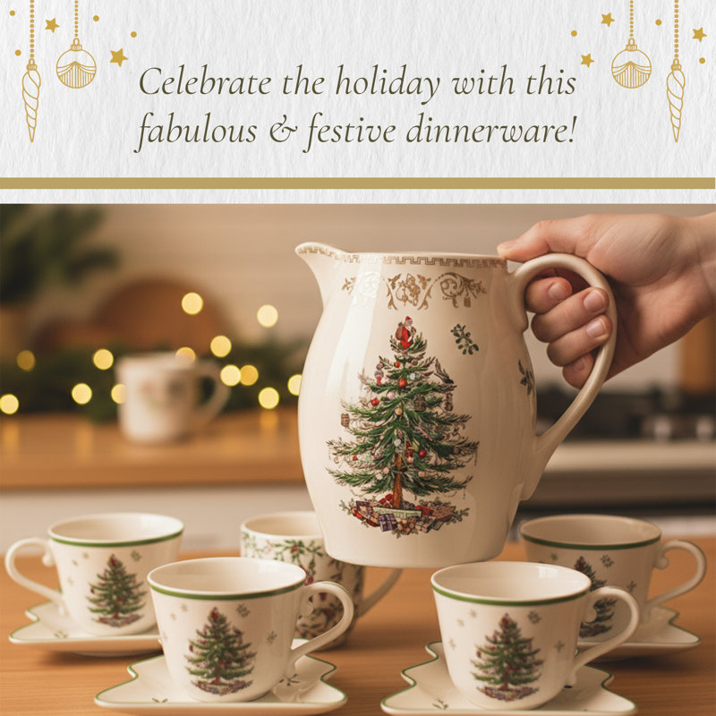 Spode – Christmas Tree Gold – Christmas Tree Gold Pitcher – 57.5 Oz - WhiteGold