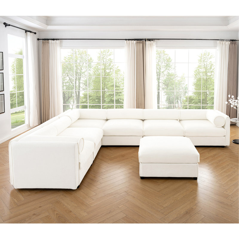 Canapé ergonomique polyvalent avec rangement pour le salon, améliorant le confort et le style, Blanc