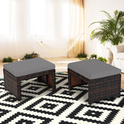 Repose-pieds d'extérieur en rotin avec coussin Trulli