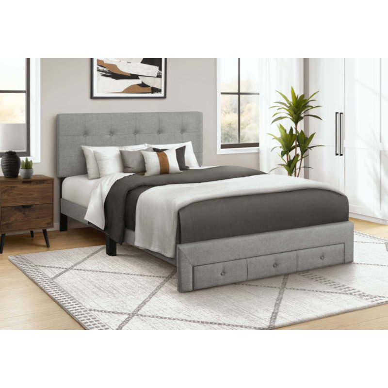 Lit, lit plateforme, tiroirs de rangement, rembourré, structure seule, chambre, aspect lin, style transitionnel, Grey