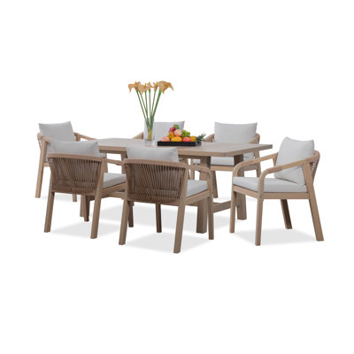 Axel 6- Person Eucalyptus Wood Patio Dining Set Rectangular Table, Cushions Included