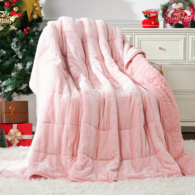 Sherpa Fleece Weighted Blanket for Adult 15 lbs Queen Size 60"x80" Pink Dual Sided Cozy Soft Plush Flannel Top for Relax Body & Mind, Better Sleep