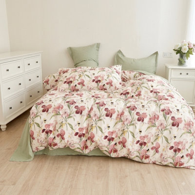 Blooming Glowed Floral 7 PCS Natural Cotton Comforter Set King