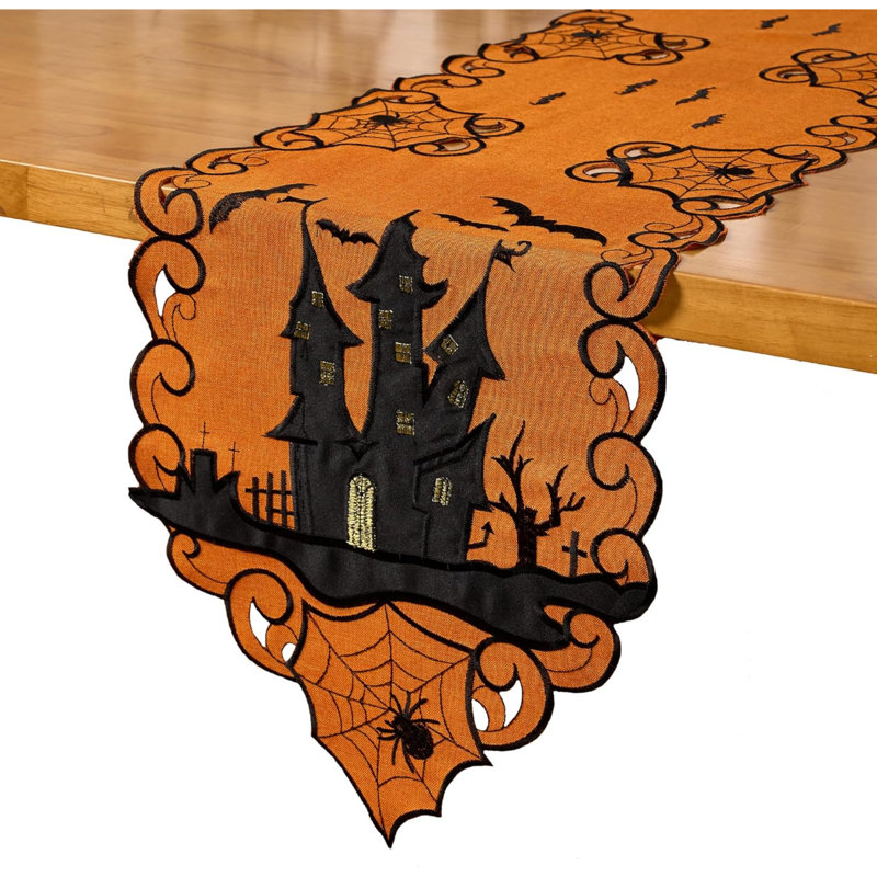 Chemin de table d'Halloween, écharpe brodée de commode Spooky
