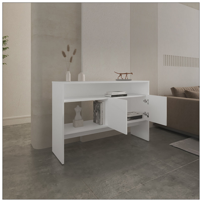 Console H 31,8 po, avec 2 portes et 3 tablettes, blanc, Blanc