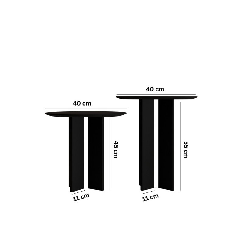 Modern Black Coffee Table Set (2 Pieces), 15.7 x 17.7 x 15.7 in & 15.7 x 21.7 x 15.7 in | 100% MDF with 0.7 in Thickness | Sleek Solid Color Design Perfect for Living Room & Contemporary Décor