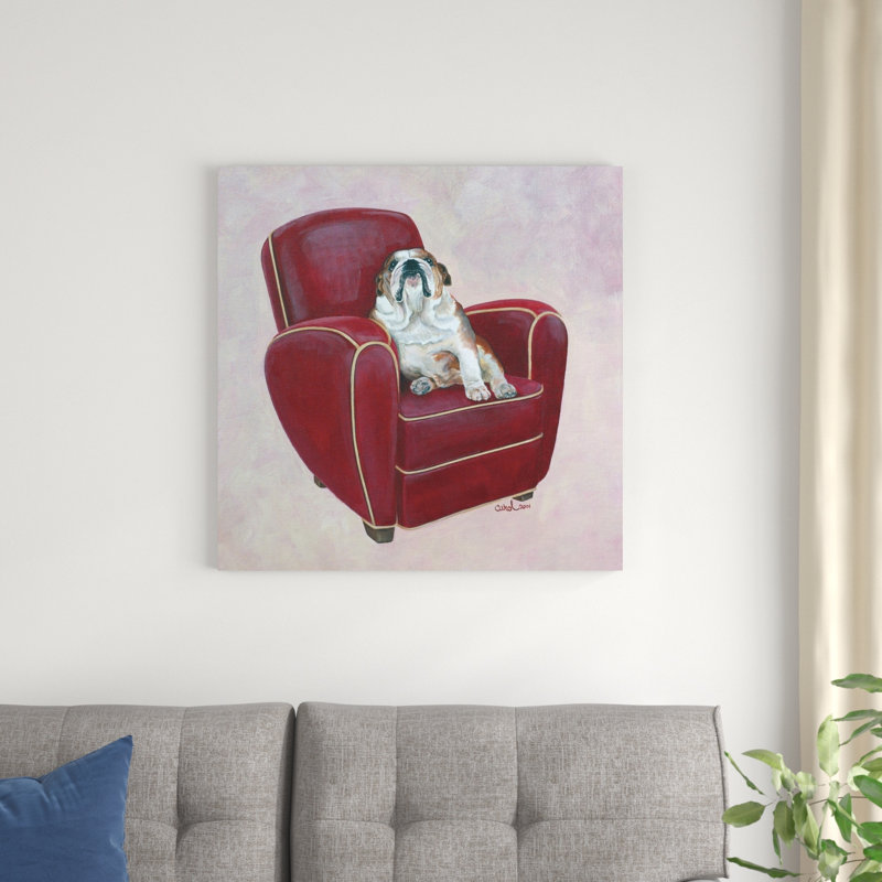 Bouledogue sur rouge, H 30 po x l 30 po