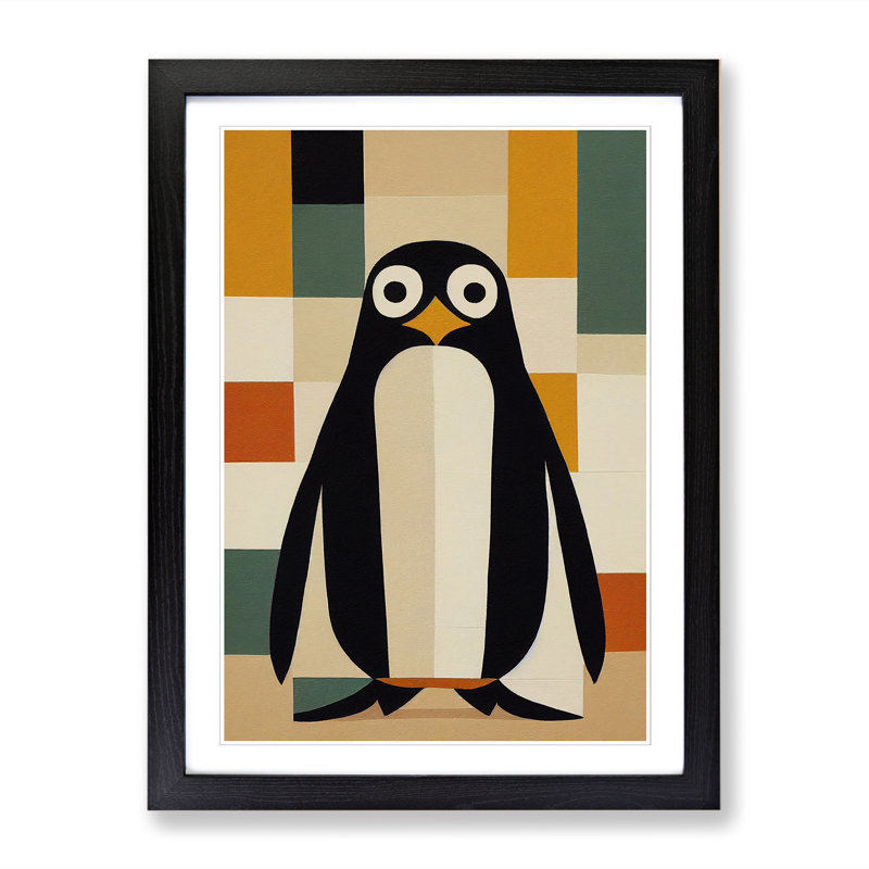 Penguin Painting Patchwork - Framed Print, 46cm H x 34cm W x 2cm D, Oak