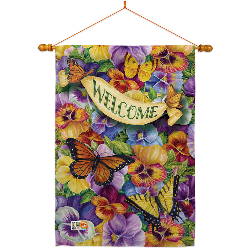 Ensemble de drapeaux à 2 faces 40 x 28 "Pansies avec papillons