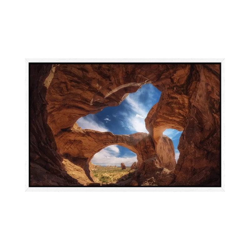 Double Arch by Juan Pablo de Miguel - 1 Piece Wall Art on Canvas, 45.72cm H x 66.04cm W x 3.81cm D, White Framed