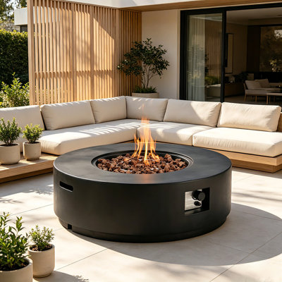 38" Round Propane Fire Pit, 50,000 BTU Outdoor Gas Fire Pit With MGO Stone-Look, Steel Burner, Adjustable Flame, Waterproof Cover & Lava Rocks