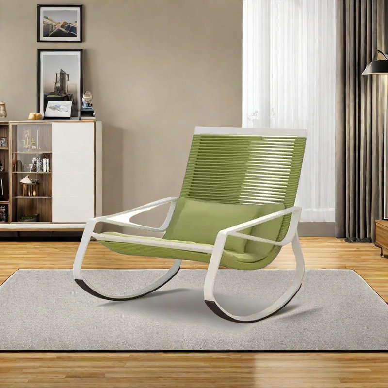 Chaise berçante tissée confortable et élégante, Marron clair, Blanc