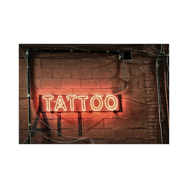 Neon Tatoo Sign by Zoe Schumacher - No Frame Print on Canvas, 101.6 cm H x 66.04 cm W x 3.175 cm D