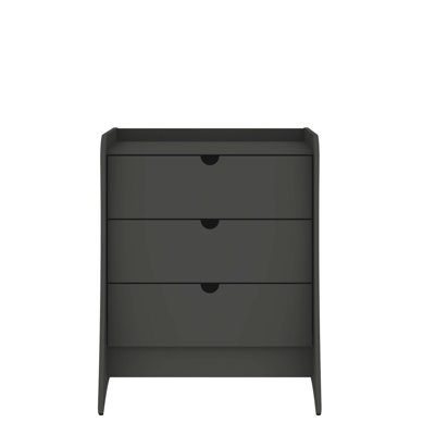 Commode de style Mid-Century moderne à 3 tiroirs gris anthracite Coney